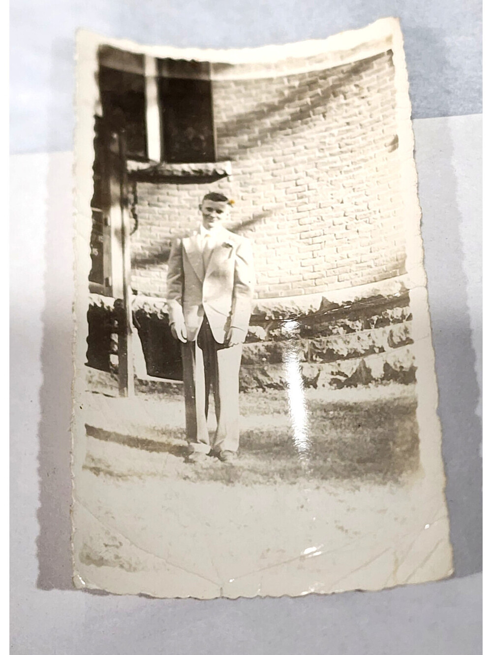 Vintage 1945 Photo Mankato MN Welsh Church Young Man Fashion Suit 4.5x3